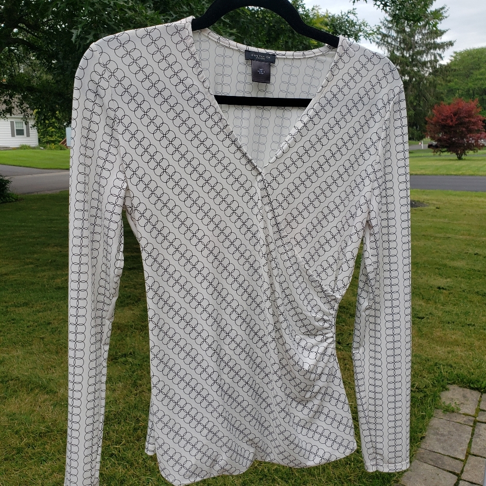 Black and White Wrap Long Sleeve Shirt